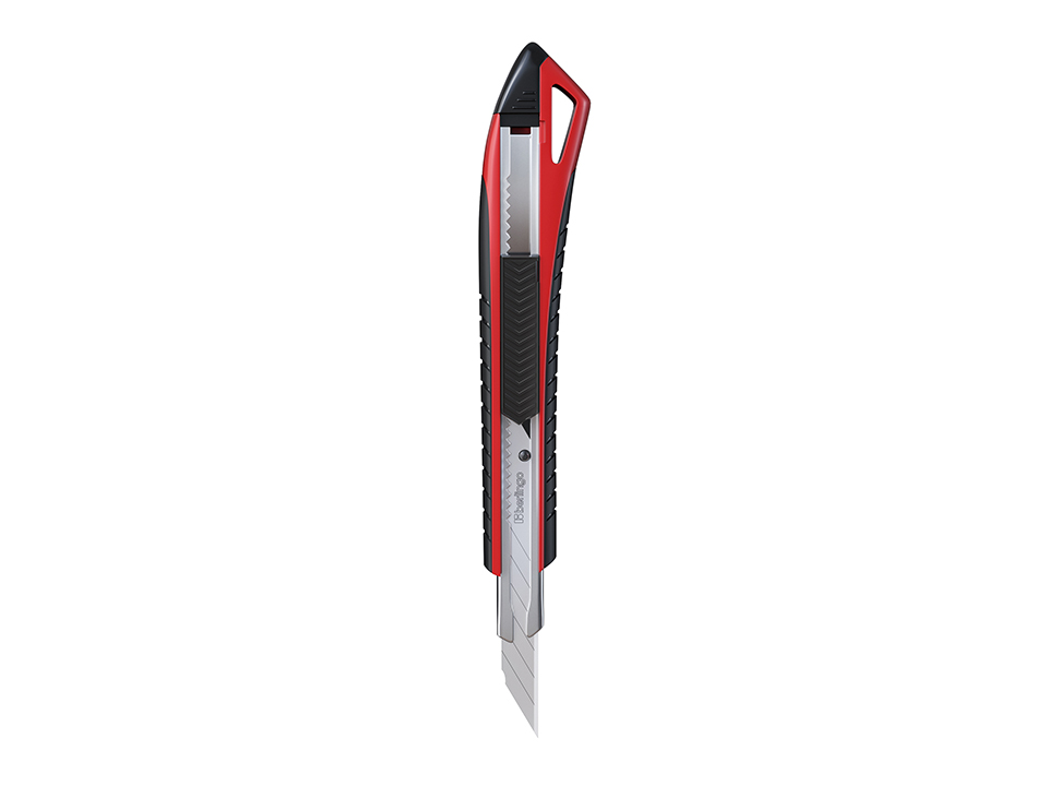 Нож канцелярский 9мм Berlingo "Razzor 300", auto-lock, металл. направл., мягкие вставки, красный, европодвес
