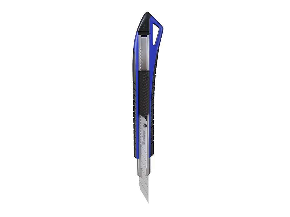 Нож канцелярский 9мм Berlingo "Razzor 300", auto-lock, металл. направл., мягкие вставки, синий, европодвес