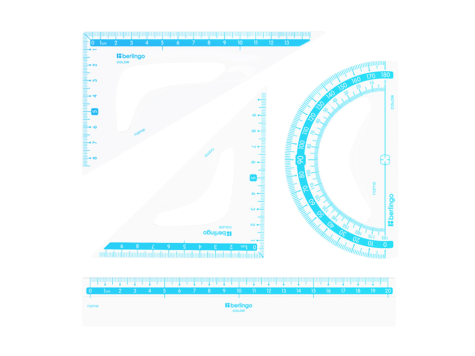 Набор чертежный средний Berlingo "Color" (треуг. 2шт., линейка 20см, транспортир), прозрачный