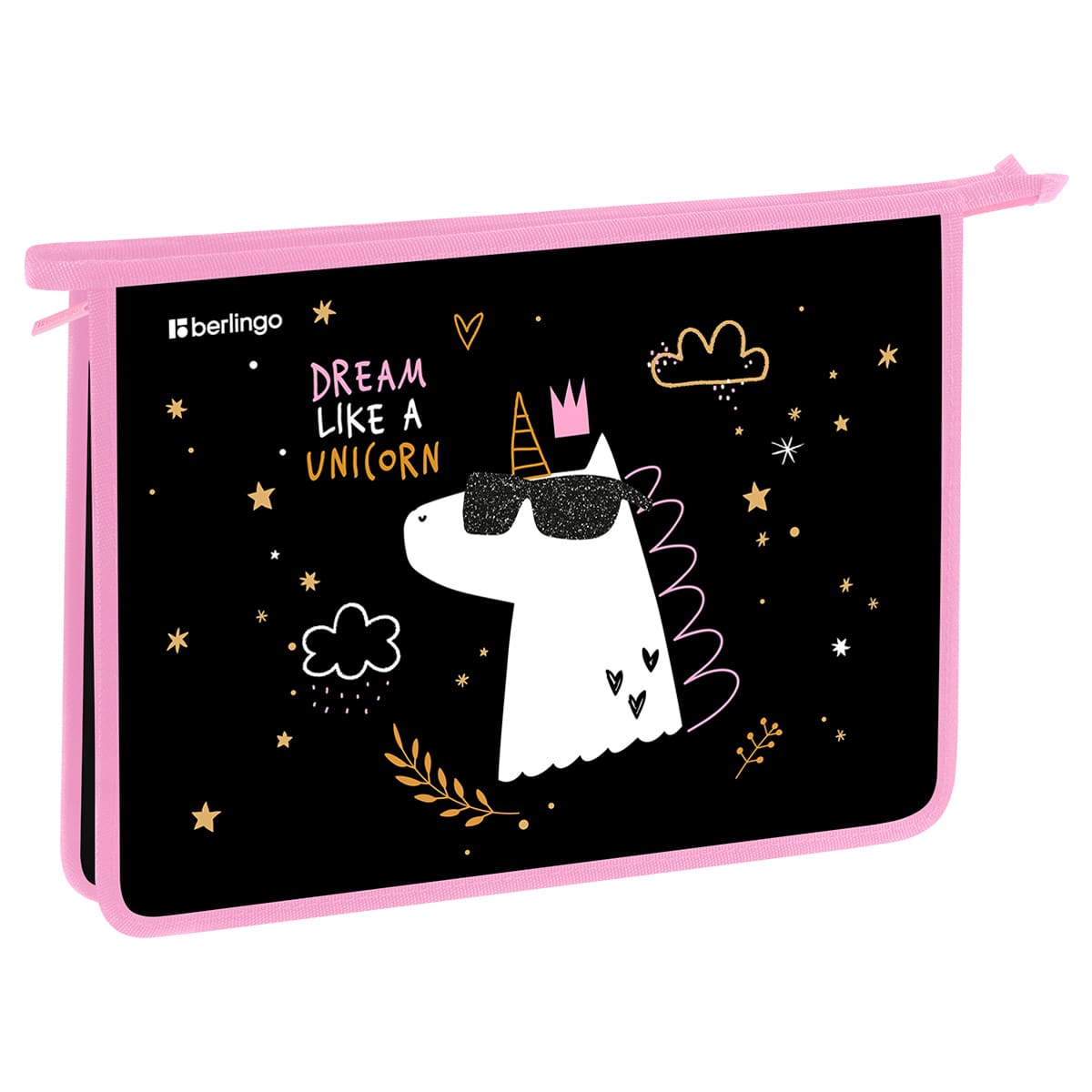 Папка для тетрадей 1 отделение, А4 Berlingo "Dream Like A Unicorn", 340*245*40 мм, пластик, на молнии
