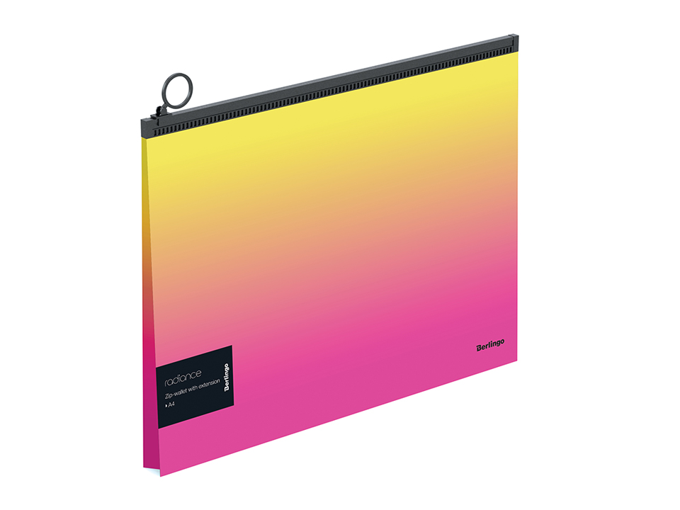 Папка-конверт на молнии с расширением Berlingo "Radiance" А4, 180мкм, желтый/розовый градиент