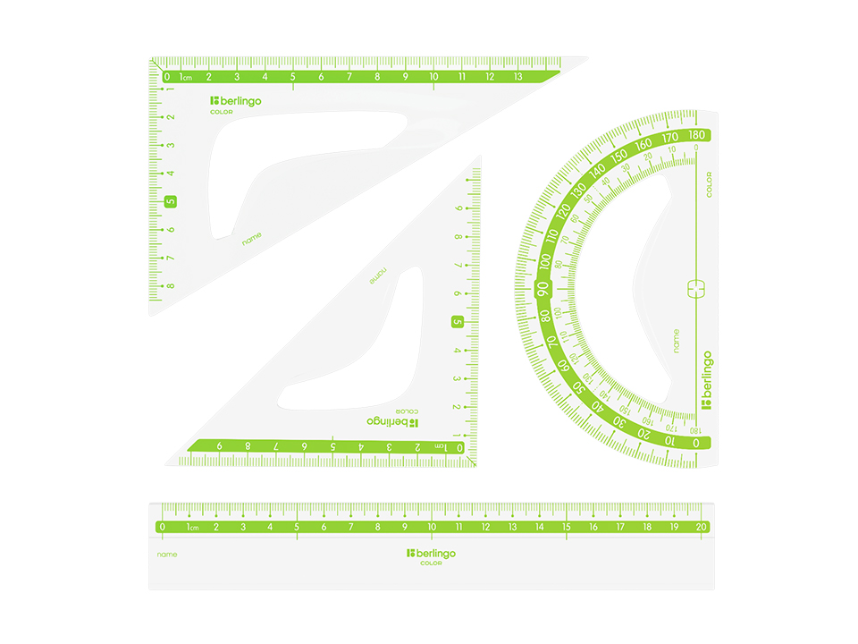 Набор чертежный средний Berlingo "Color" (треуг. 2шт., линейка 20см, транспортир), прозрачный