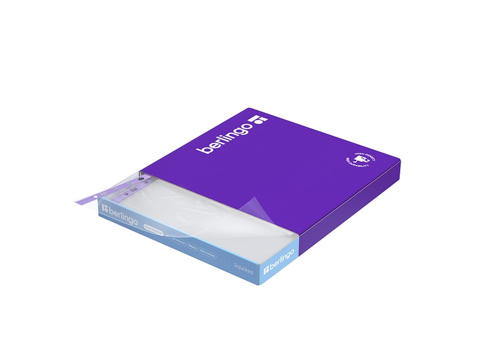 Папка-вкладыш с перфорацией Berlingo "Squares", А4, 60мкм, рельефная текстура, матовая, упаковка в картонный диспенсер