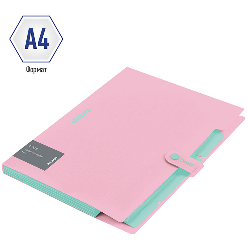 Папка 5 отделений Berlingo "Haze", А4, 600мкм, на кнопке, розовая, софт-тач