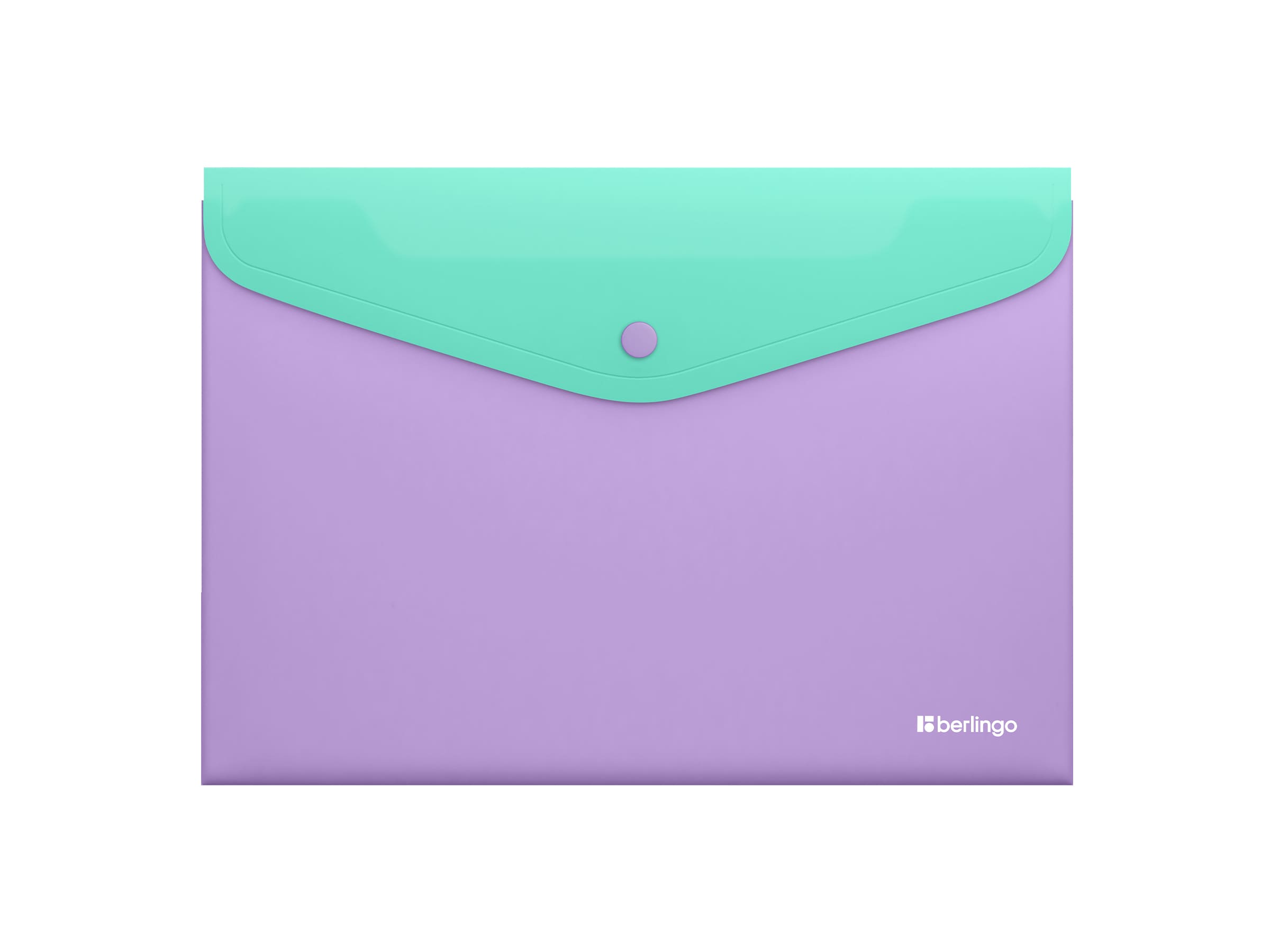 Папка-конверт на кнопке Berlingo "Haze" А4, 200мкм, софт-тач, с цветным клапаном, мятная/сиреневая