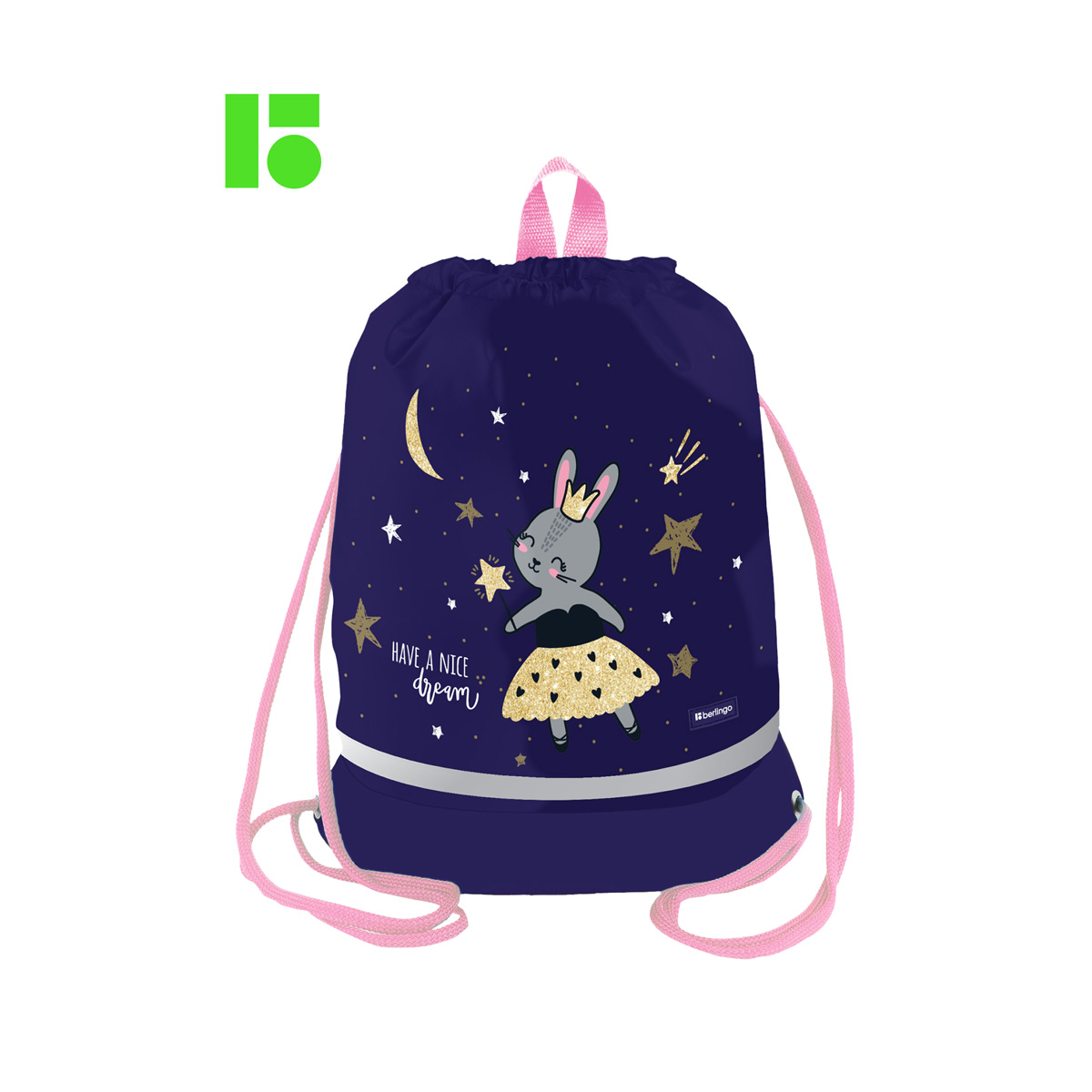 Мешок для обуви 1 отделение Berlingo "Bunny dream", 400*480мм, расширяющееся дно, светоотражающая лента, карман на молнии