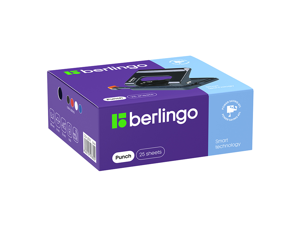 Дырокол энергосберегающий Berlingo "Smart Technology" 25л., металлический, фиксатор, линейка, черный