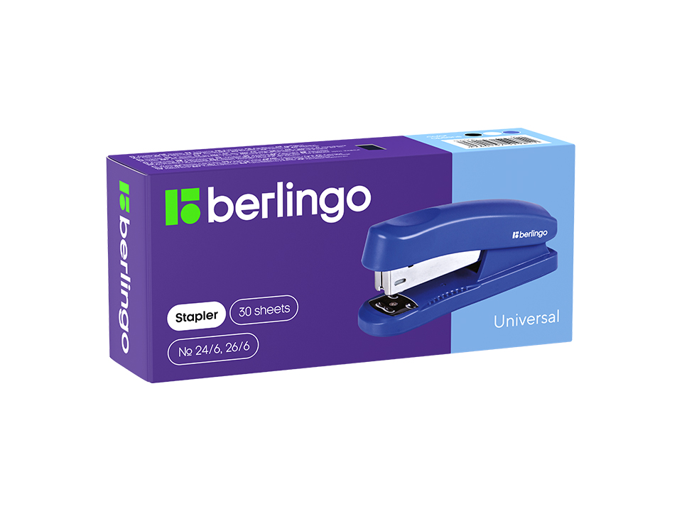 Степлер №24/6, 26/6 Berlingo "Universal" до 30л., пластиковый корпус, ассорти
