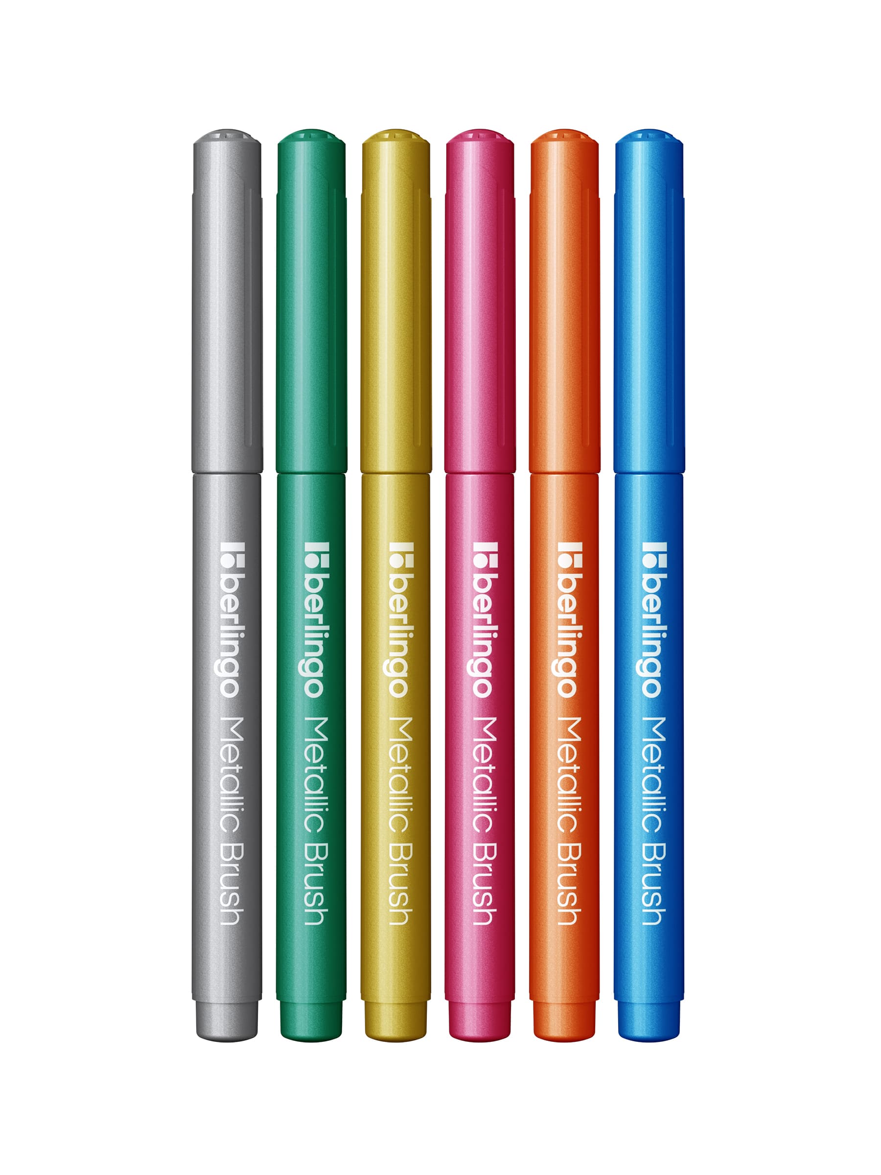 Фломастеры с кистевым пишущим узлом Berlingo "Metallic", 6 цв., смываемые, картон, европодвес
