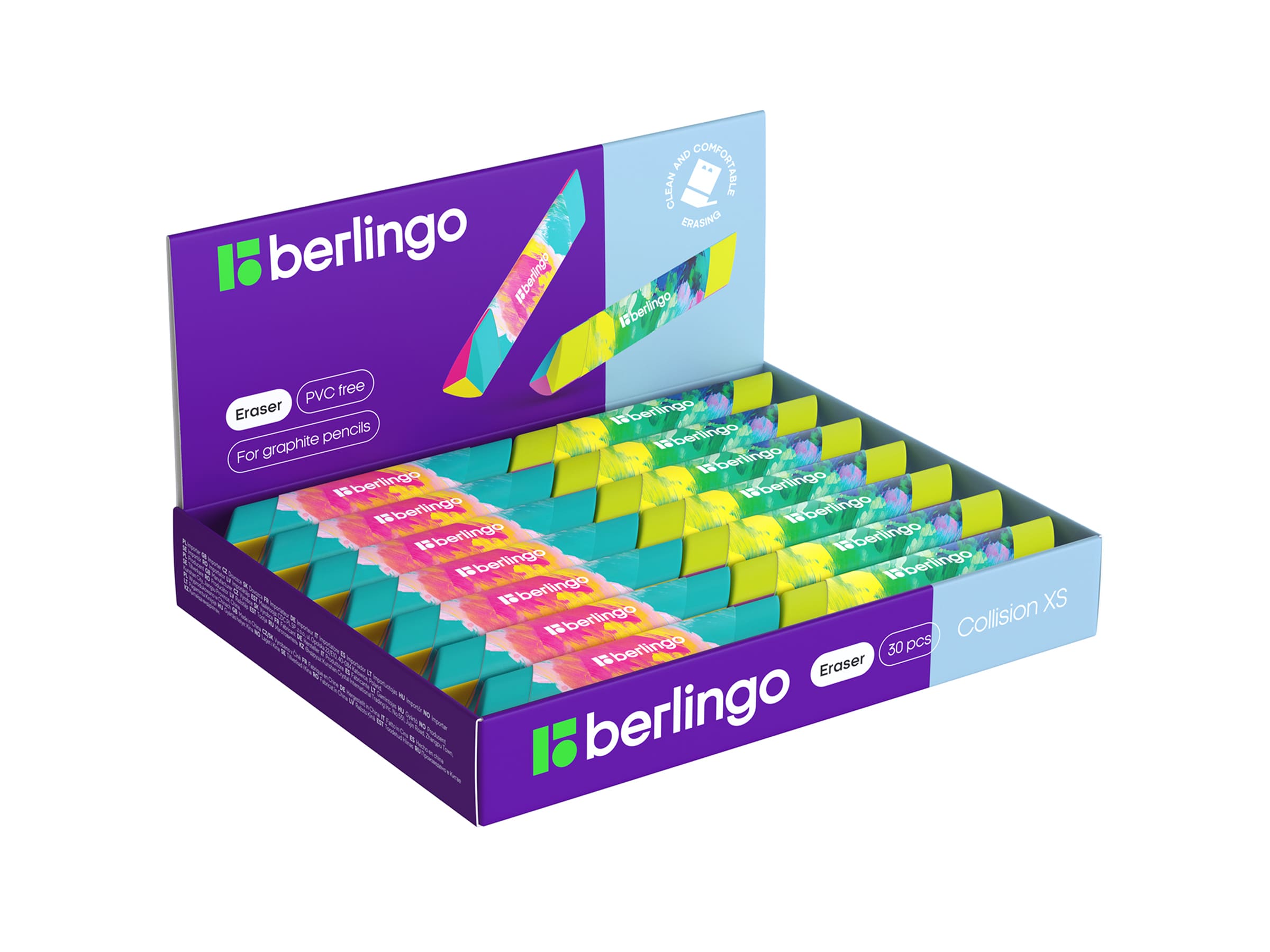 Ластик Berlingo "Collision XS", треугольный, скошенный, термопластичная резина, 80*15*15мм, ассорти