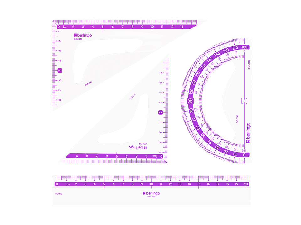 Набор чертежный средний Berlingo "Color" (треуг. 2шт., линейка 20см, транспортир), прозрачный