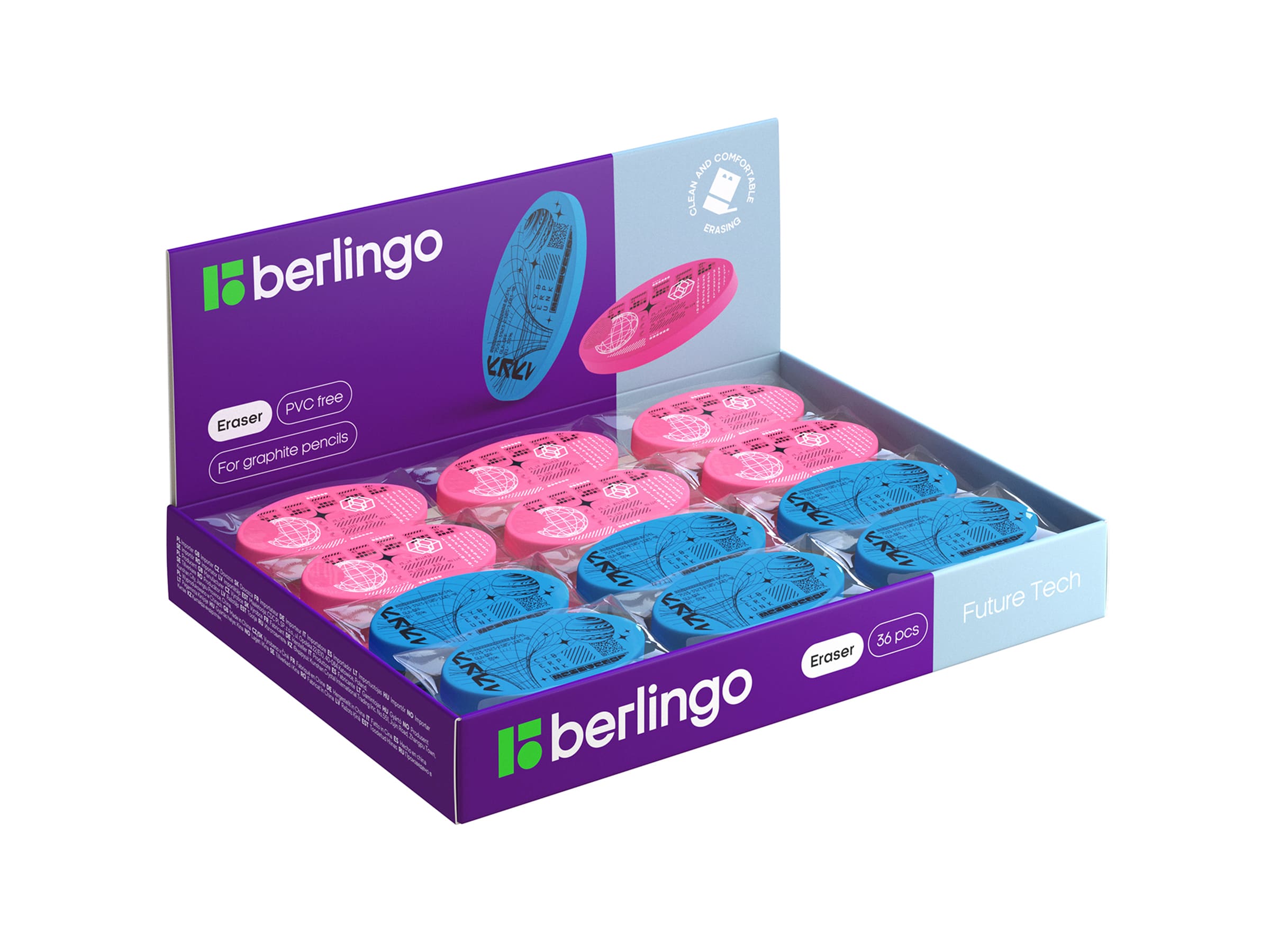 Ластик Berlingo "Future Tech", овальный, термопластичная резина, 50*28*7мм, ассорти
