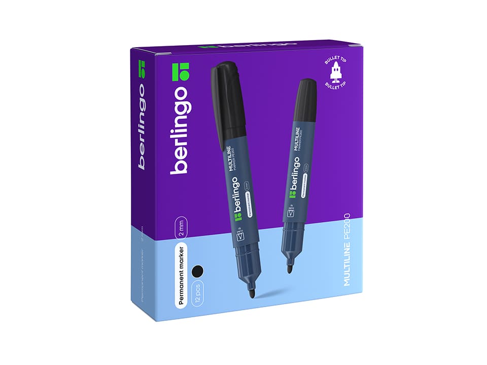 Маркер перманентный Berlingo "Multiline PE200" черный, пулевидный, 2мм