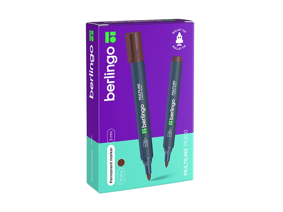 Маркер перманентный Berlingo "Multiline PE300" коричневый, пулевидный, 3мм
