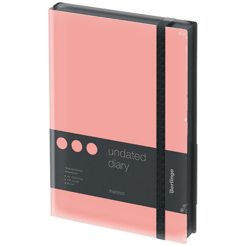 Ежедневник недатир. А5, 136л., кожзам, Berlingo "Instinct", черный/фламинго, с резинкой