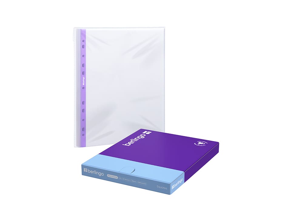 Папка-вкладыш с перфорацией Berlingo "Squares", А4, 60мкм, рельефная текстура, матовая, упаковка в картонный диспенсер