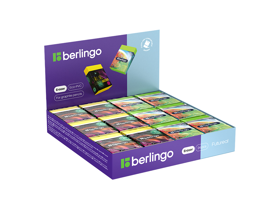 Ластик Berlingo "Futureal", Eco-PVC, картонный держатель, 45*32*11мм