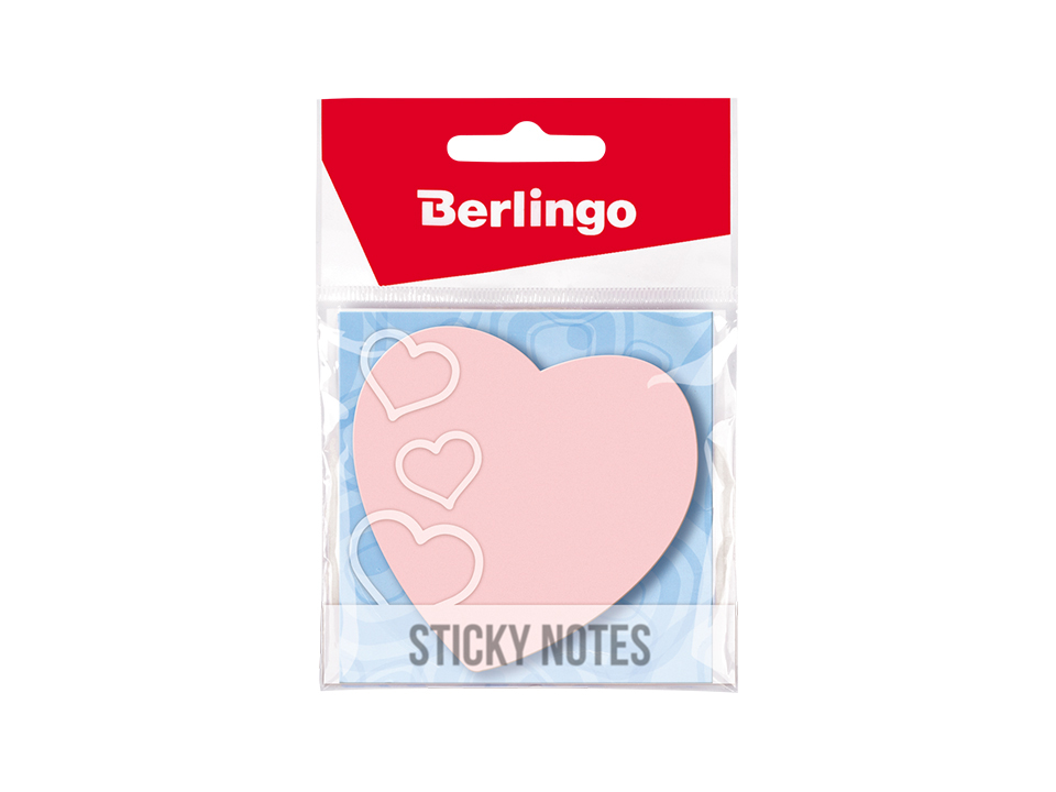 Самоклеящийся блок фигурный Berlingo "Сердце", 70*70мм, 50л., малиновый неон, европодвес