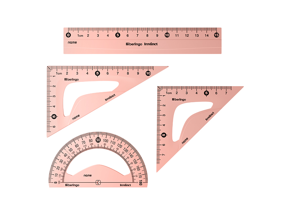 Набор чертежный малый Berlingo "Instinct" (треуг. 2шт., линейка 15см, транспортир), ассорти