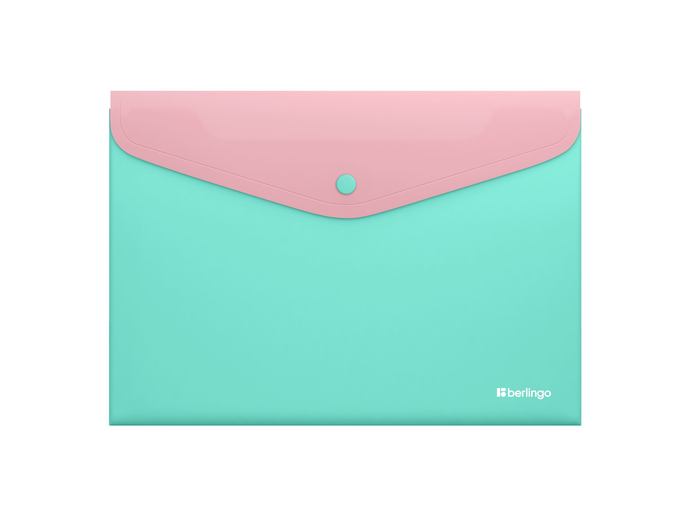 Папка-конверт на кнопке Berlingo "Haze" А4, 200мкм, софт-тач, с цветным клапаном, розовая/мятная