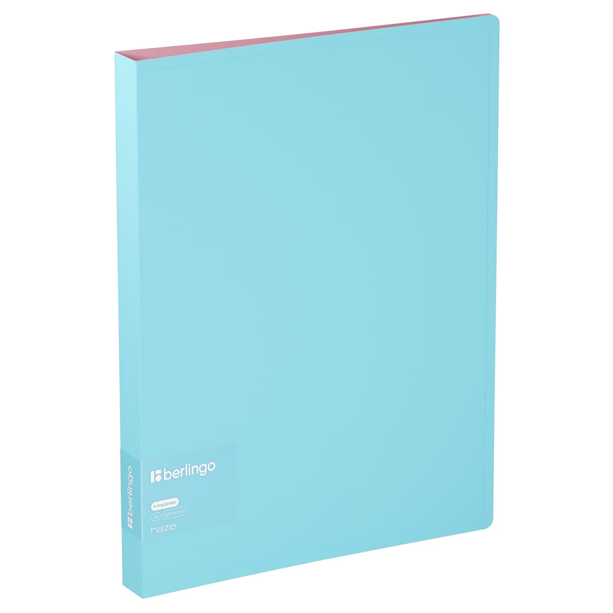 Папка на 4 кольцах Berlingo "Haze" А4, 24мм, 600мкм, D-кольца, с внутр. карманом, голубая, софт-тач