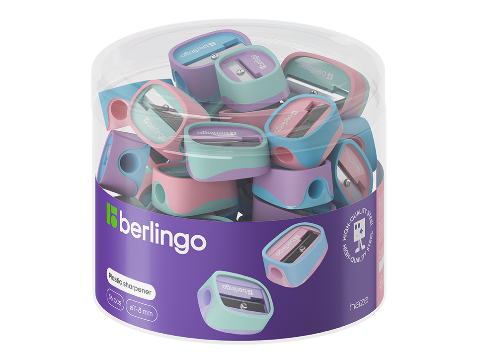 Точилка пластиковая Berlingo "Haze" 1 отверстие, ассорти, туба