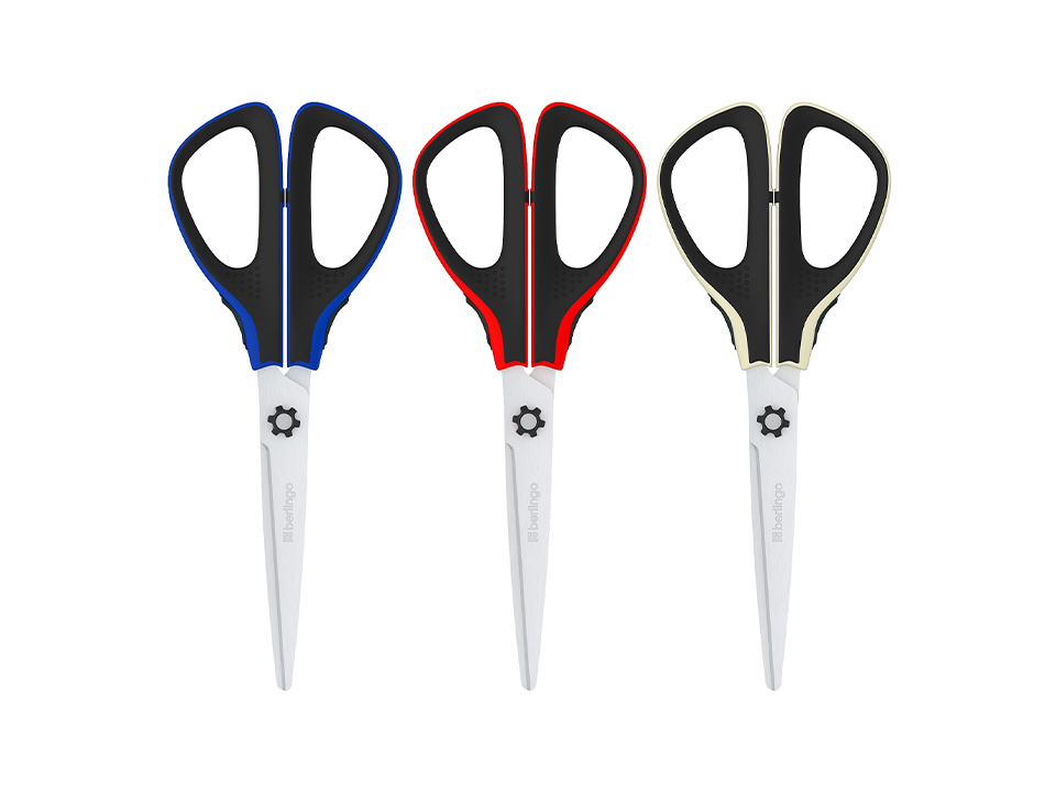 Ножницы Berlingo "Easycut 300", 19см, ассорти, мягкие вставки, европодвес