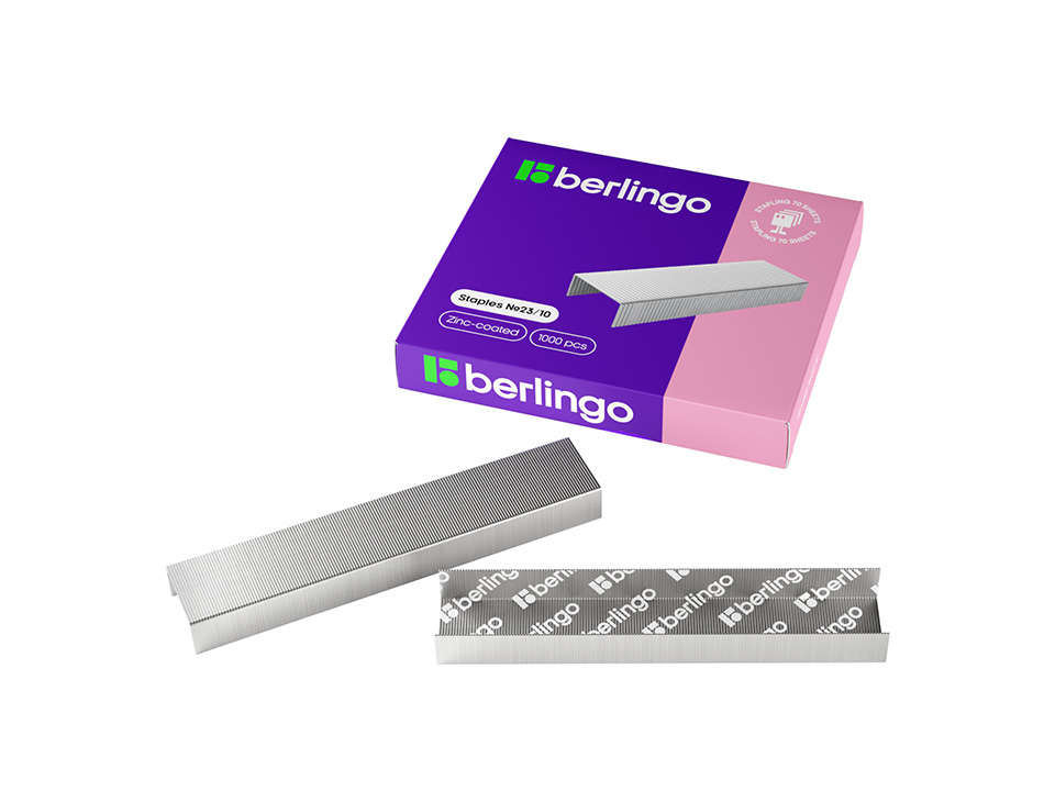 Скобы для степлера №23/10 Berlingo, оцинкованные, 1000шт.