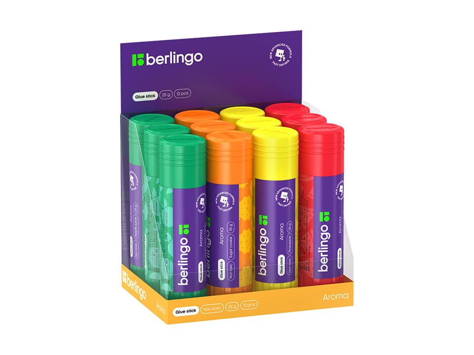 Клей-карандаш Berlingo "Aroma", 25г, ароматизированный (яблочный сок, арбуз, сахарное печенье, ананас), ПВП