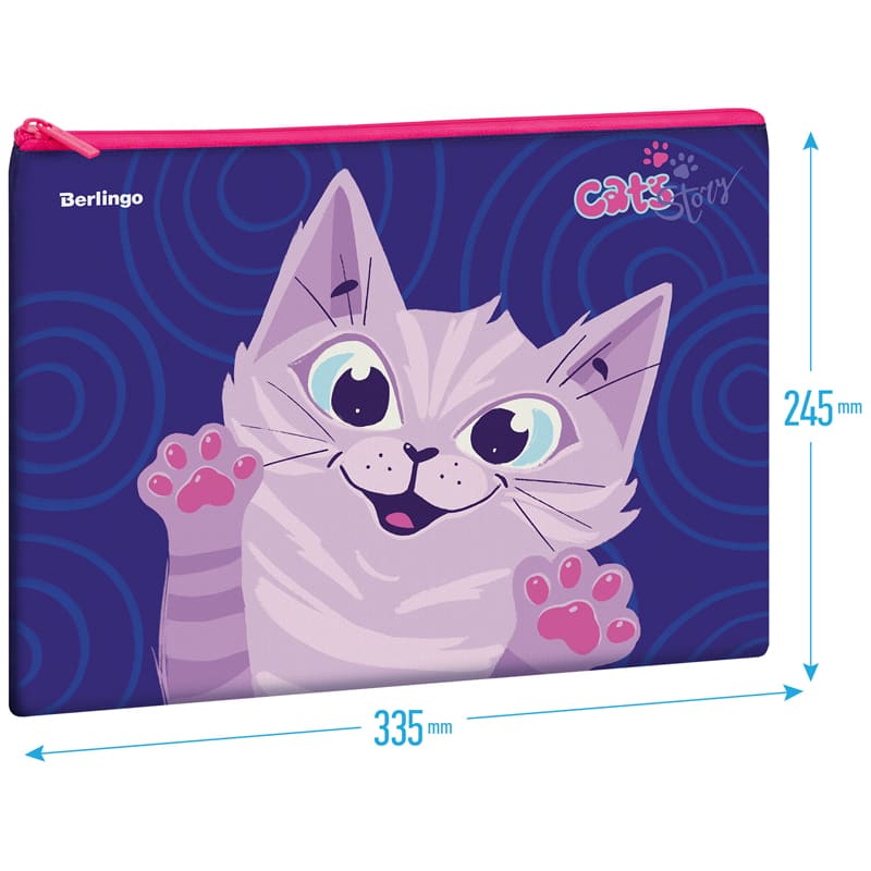 Папка текстильная 1 отделение, А4 Berlingo "Scary cat", 340*250мм, полиэстер, на молнии