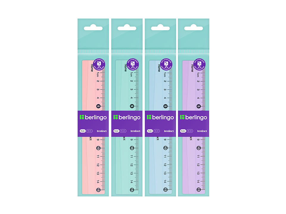 Линейка 15см Berlingo "Instinct", пластиковая, ассорти, европодвес
