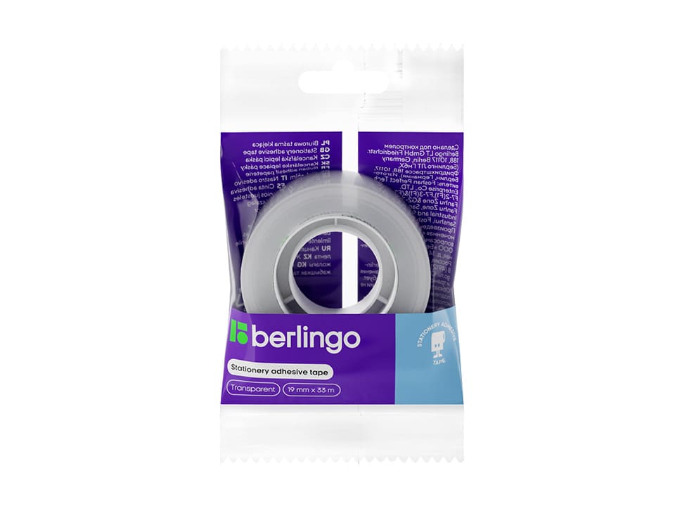 Клейкая лента 19мм*33м, Berlingo, прозрачная, в пакете, с ШК