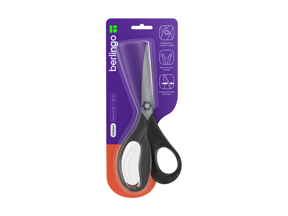 Ножницы Berlingo "Easycut 200" 20см, эргономичные ручки, европодвес