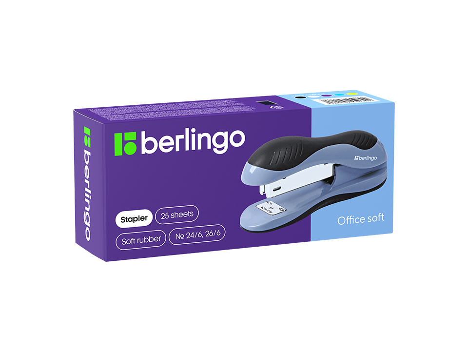 Степлер №24/6, 26/6 Berlingo "Office Soft" до 25л., пластиковый корпус, черный