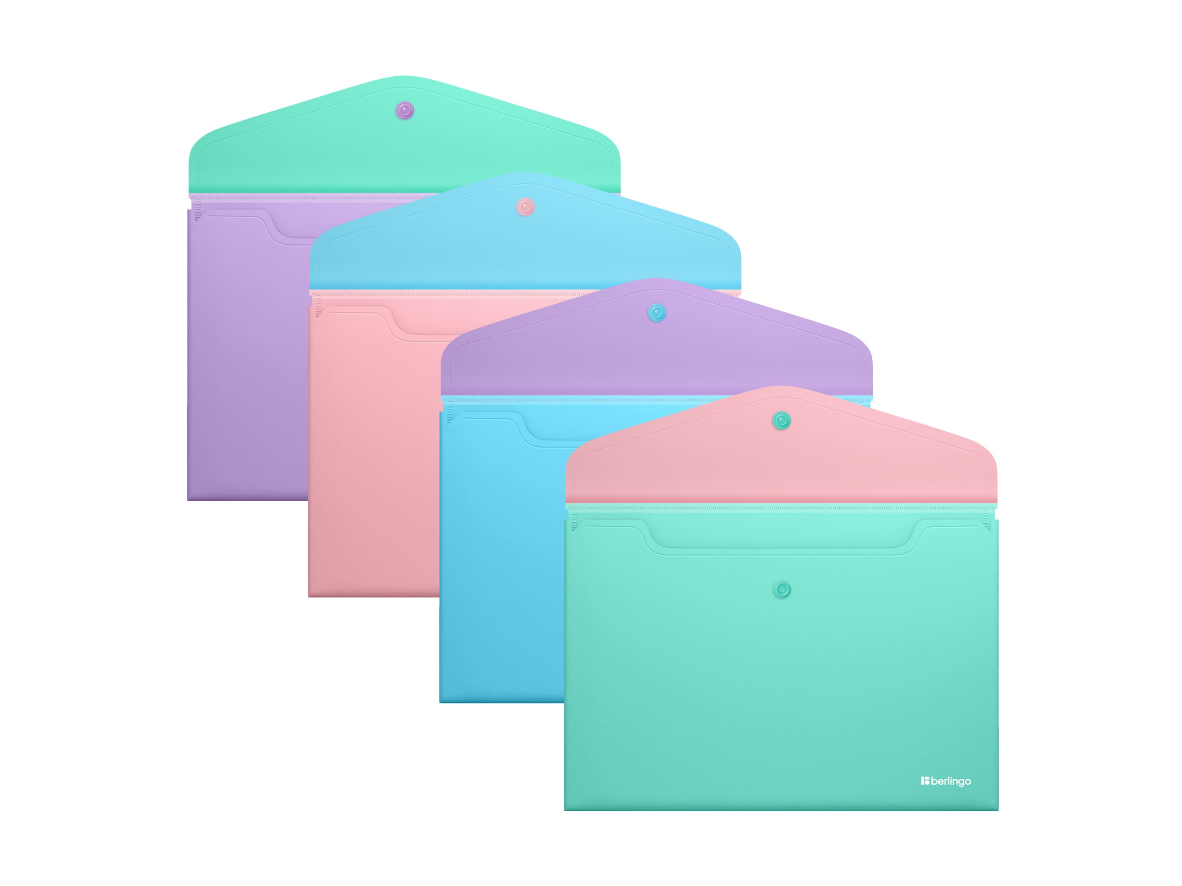 Папка-конверт на кнопке Berlingo "Haze" А4, 200мкм, софт-тач, с цветным клапаном, ассорти