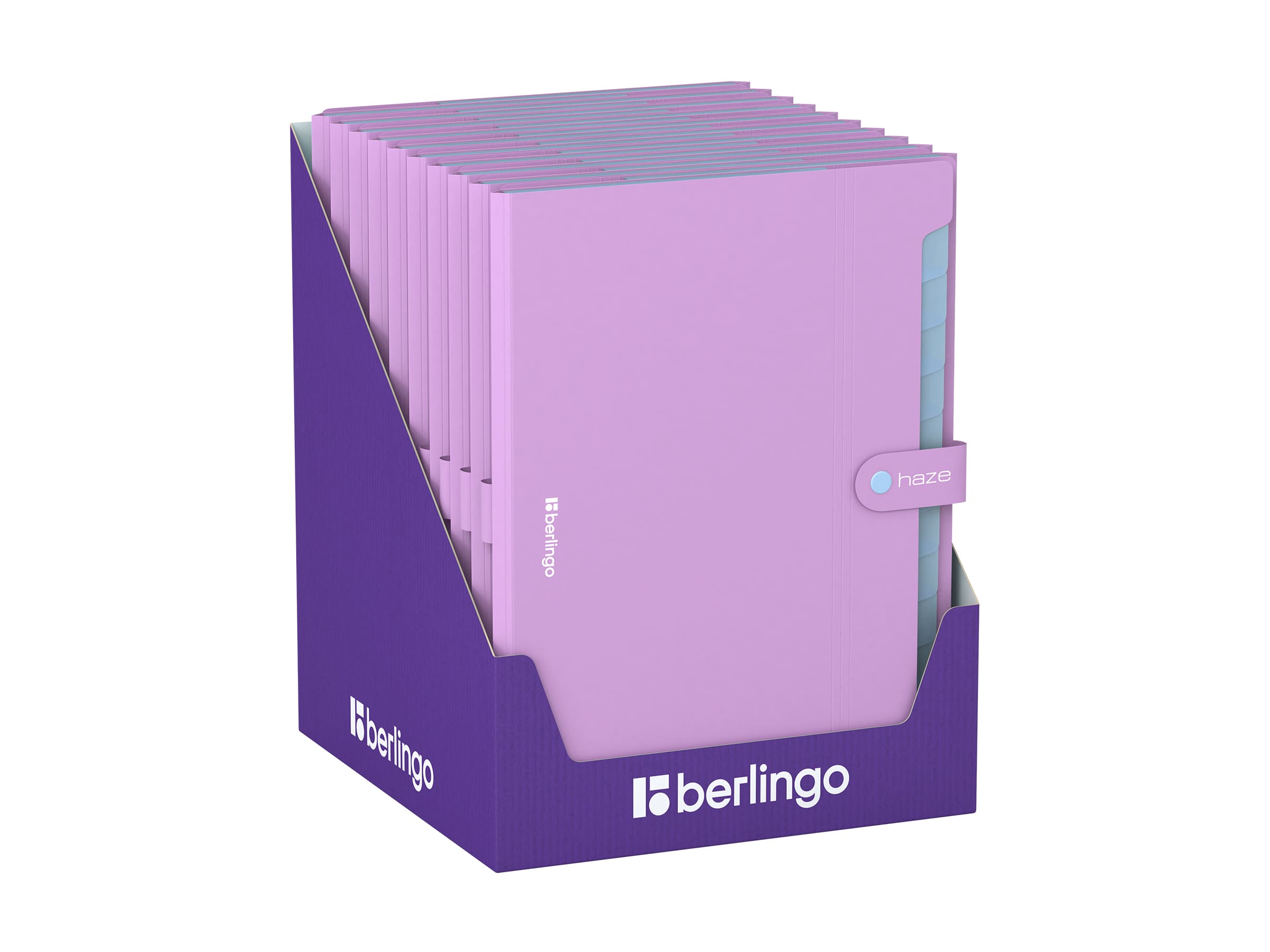 Папка 12 отделений Berlingo "Haze", А4, 600мкм, на кнопке, сиреневая