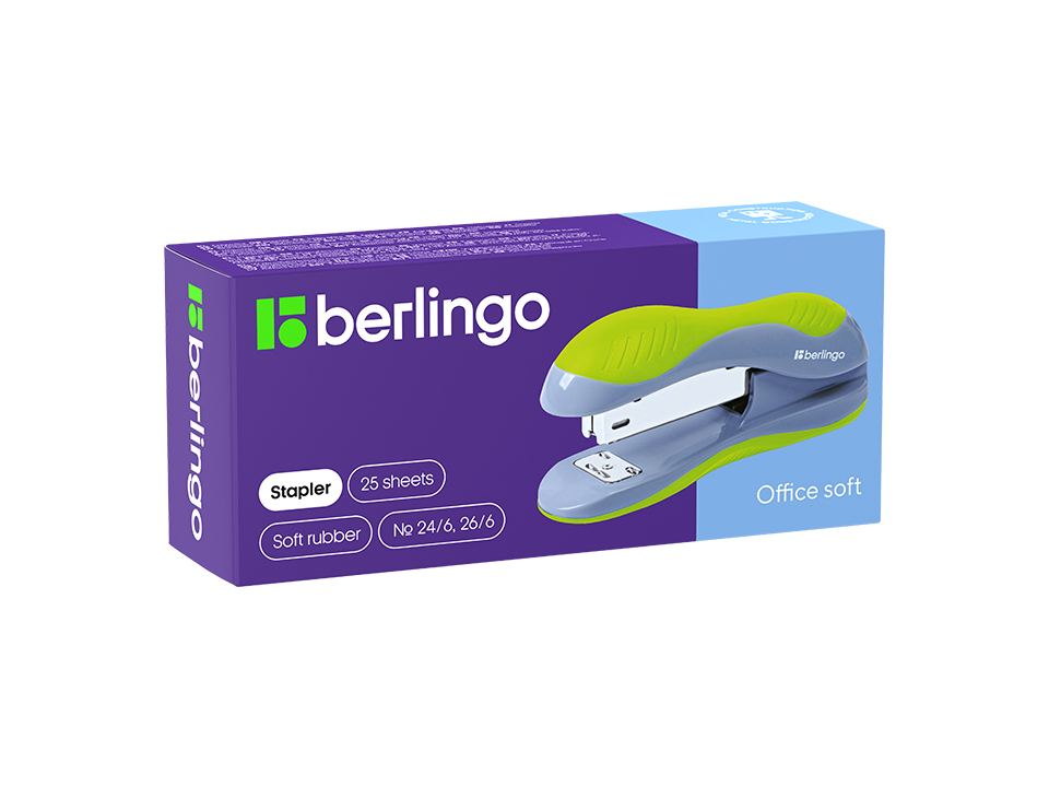 Степлер №24/6, 26/6 Berlingo "Office Soft" до 25л., пластиковый корпус, ассорти