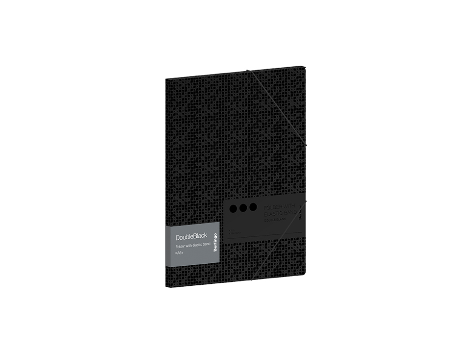 Папка для тетрадей на резинке Berlingo "DoubleBlack" А5+, 600мкм, черная, с рисунком