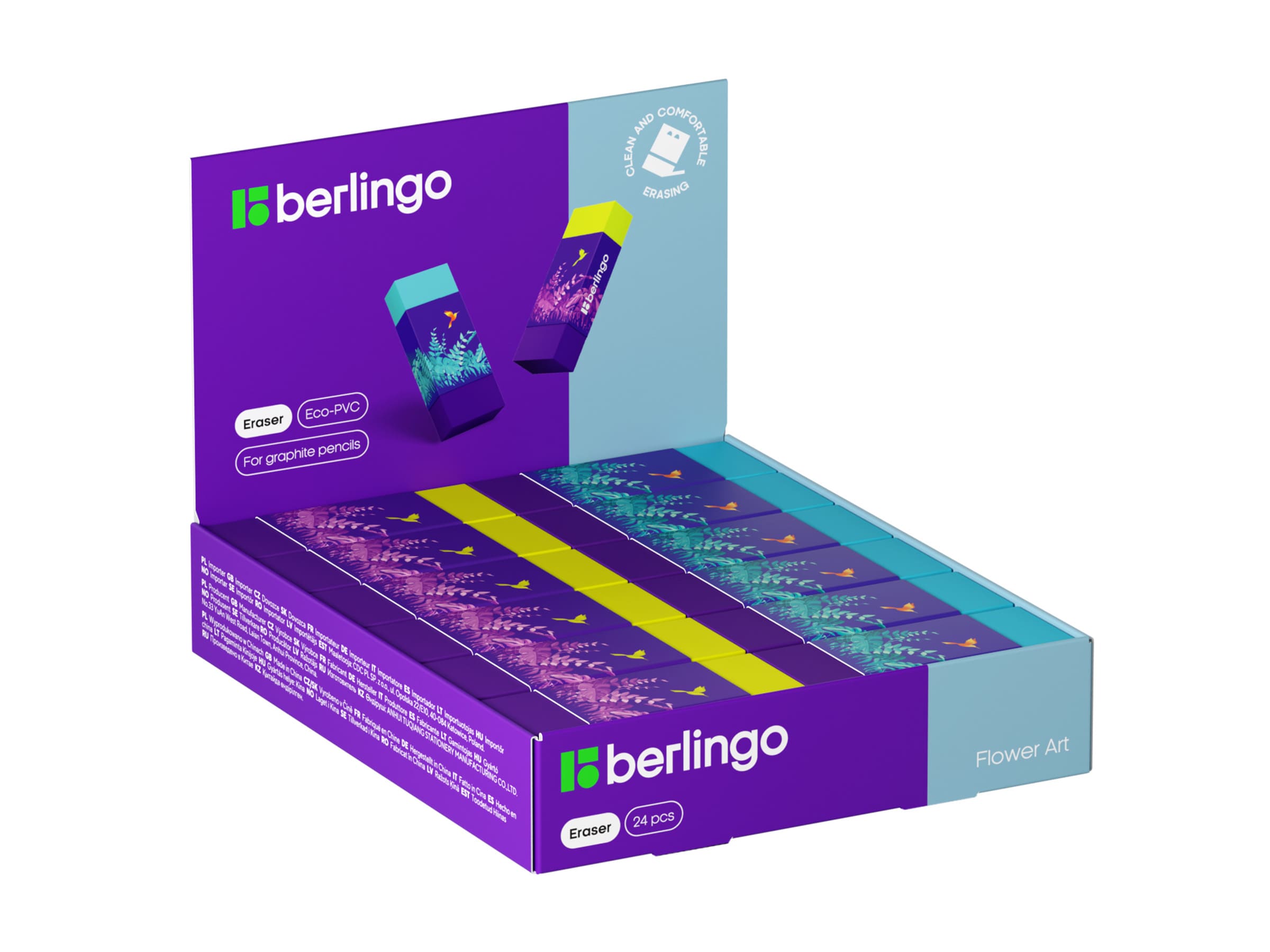 Ластик Berlingo "Flower Art", прямоугольный, Eco-Pvc, 48*18*10мм, ассорти