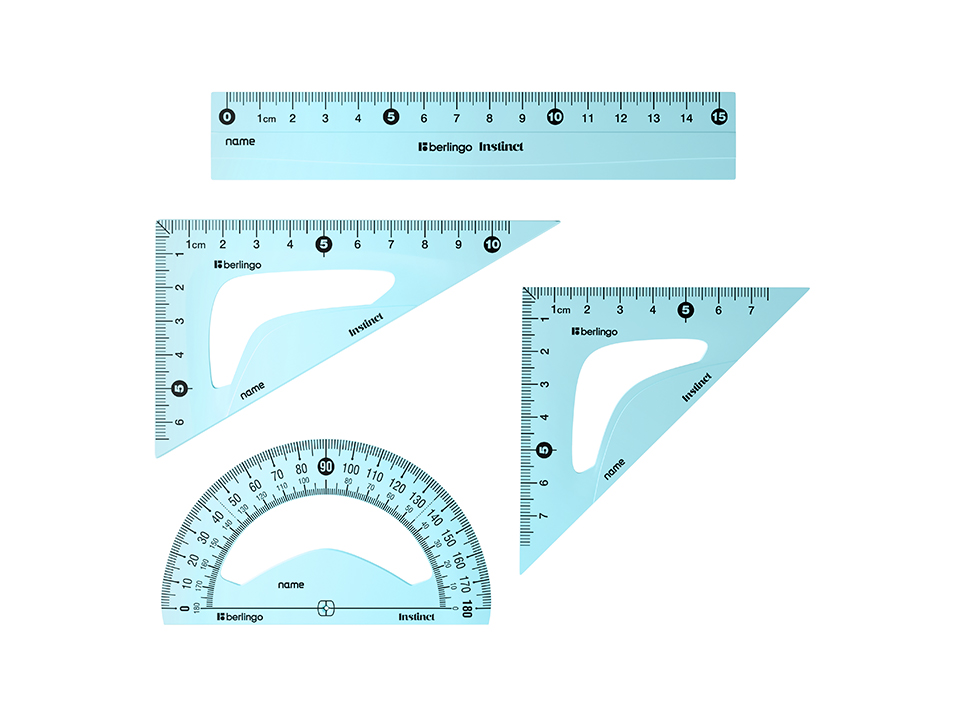 Набор чертежный малый Berlingo "Instinct" (треуг. 2шт., линейка 15см, транспортир), ассорти