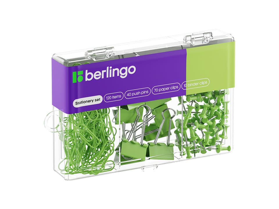 Набор мелкоофисных принадлежностей Berlingo, 120 предметов, зеленый, пластиковая упаковка