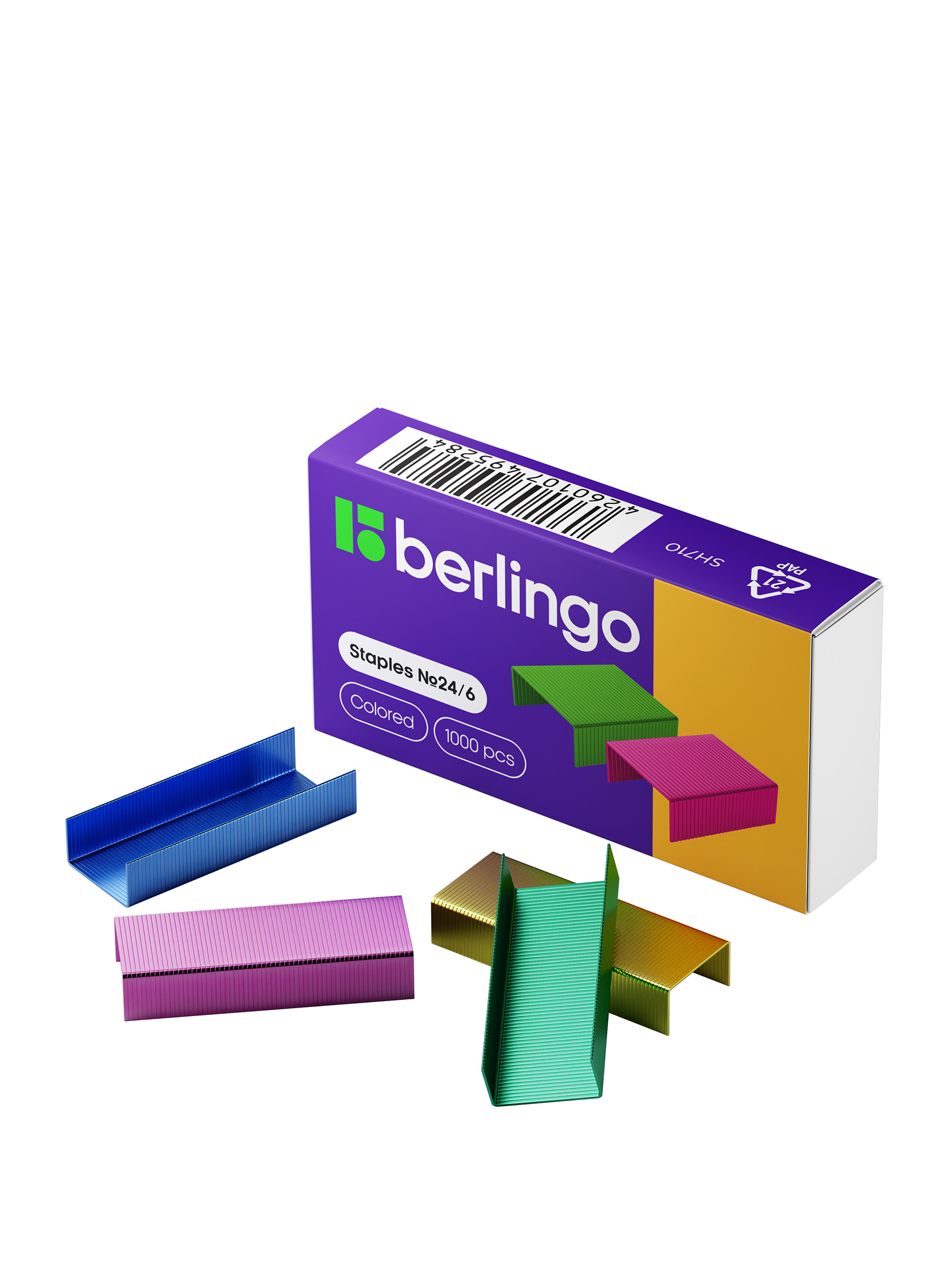 Скобы для степлера №24/6 Berlingo, цветные 1000шт.
