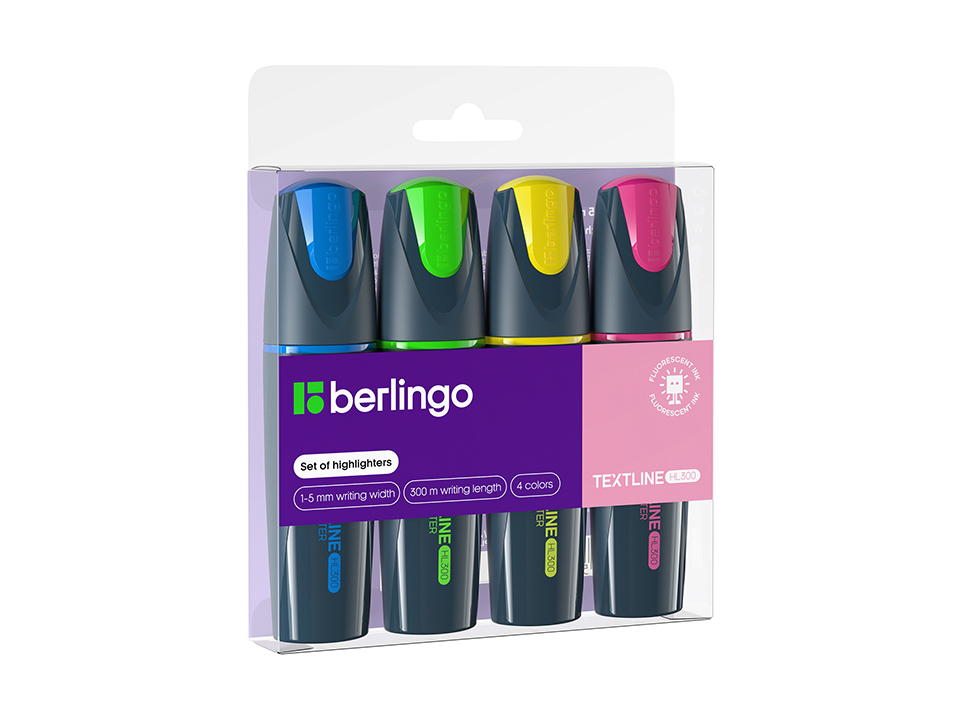 Набор текстовыделителей Berlingo "Textline HL300" 04цв., 1-5мм, европодвес