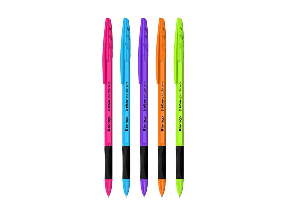 Ручка шариковая Berlingo "Tribase grip color zone" синяя, 0,7мм, грип, ассорти