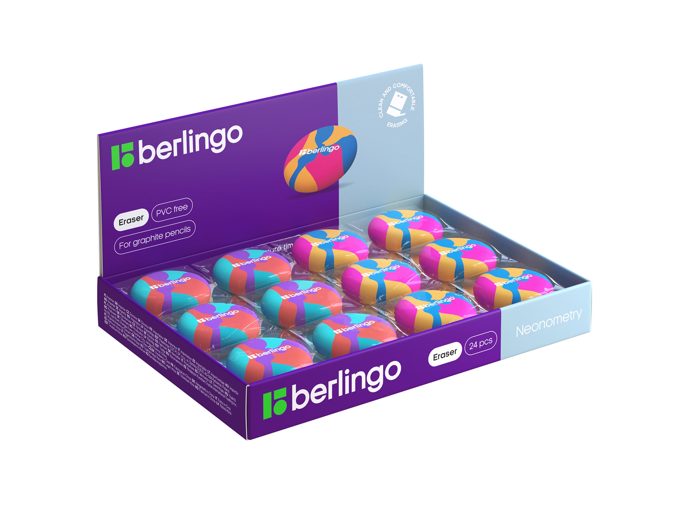 Ластик Berlingo "Neonometry", круглый, термопластичная резина, 36*36*11мм, ассорти