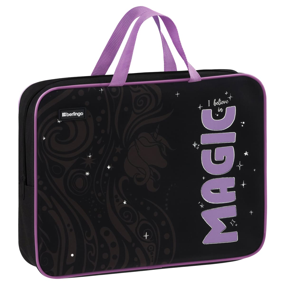 Папка текстильная с ручками 1 отделение, А4 Berlingo "Purple Magic", 350*265*80мм, текстиль, на молнии