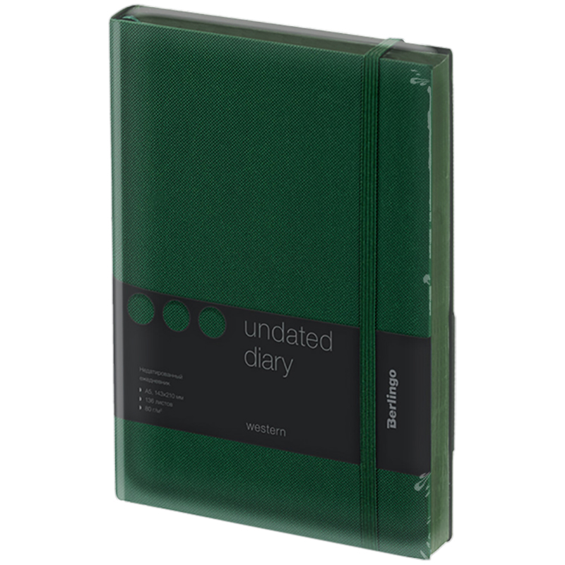 Ежедневник недатир. А5, 136л., кожзам, Berlingo "Western", с резинкой, зеленый