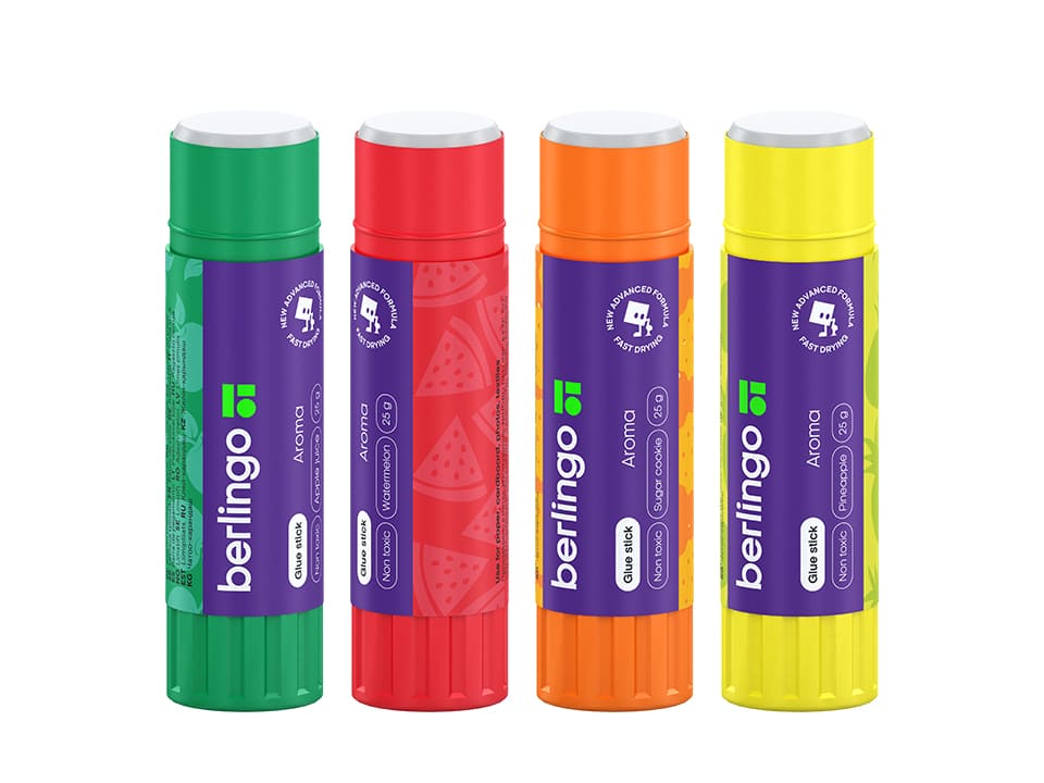 Клей-карандаш Berlingo "Aroma", 25г, ароматизированный (яблочный сок, арбуз, сахарное печенье, ананас), ПВП
