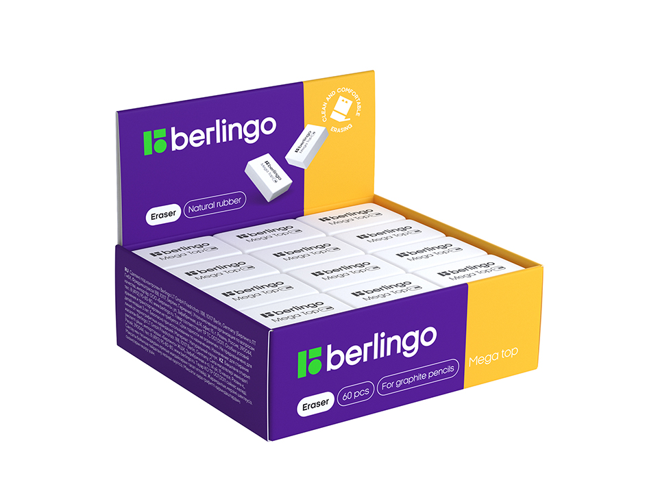 Ластик Berlingo "Mega Top", прямоугольный, натуральный каучук, 32*18*8мм