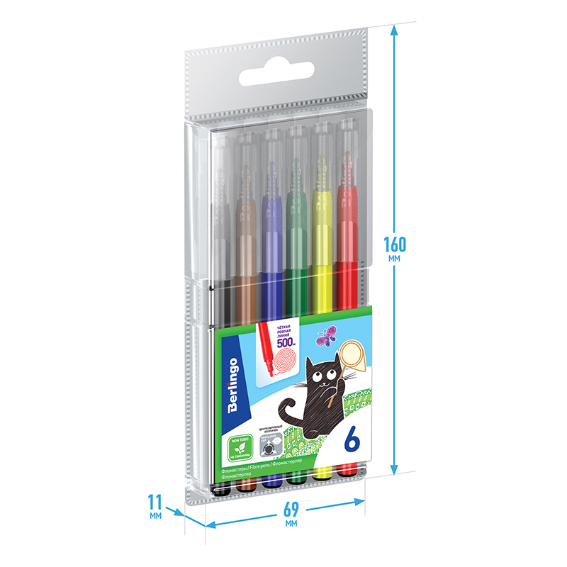 Фломастеры Berlingo "Жил-был кот", 06цв., смываемые, блистер